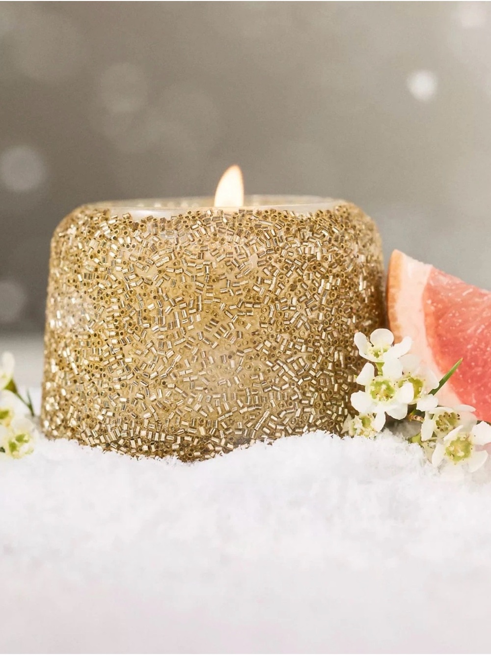 NEW Anthropologie the Gather Floral Sugared Poinsettia Glass Candle